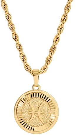 CHRISTIN MARIE STUDIO 18k Gold Plated Zodiac Necklace & Pendant - Gold Necklace for Women & Men, Tarnish & Water Resistant, Birthday Gifts for Women & Men (Pisces, 18 Rope)