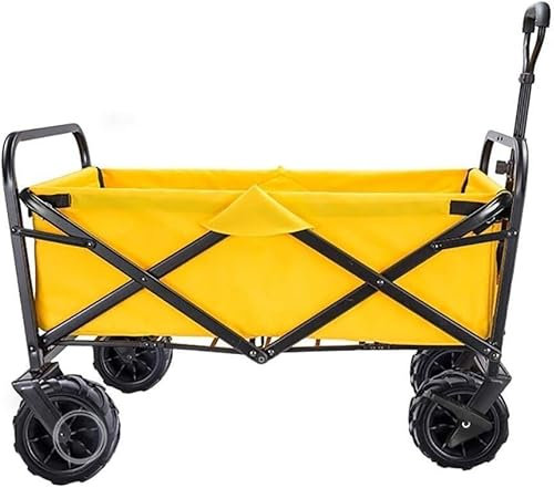 Suuim Einkaufswagen, Aufbewahrungswagen, zusammenklappbarer Einkaufswagen, Gartenwagen, tragbarer Hochleistungswagen, Kindergepäckwagen, Bollerwagen (gelb)