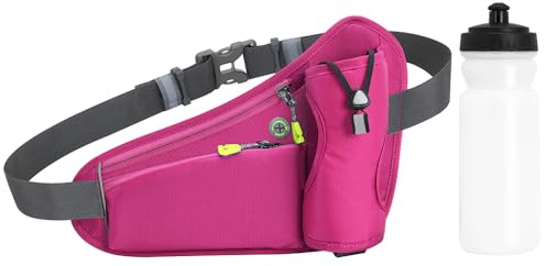 Tyuodna Laufgürtel mit Wasserflaschenhalter, ultraleichte und wasserdichte Hüfttasche, mit reflektierenden Streifen und Kopfhörerloch, ideal verstellbar für Training, Reisen, Wandern und Outdoor, Rosa