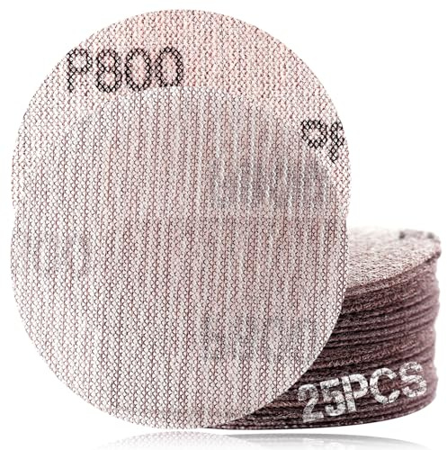 SPEEDWOX 3 pouces 800 Grit Mesh disques de ponçage abrasif sans poussière, pratiquement sans poussière, boîte de 25 disques, disques de ponçage crochet et boucle pour le métal, le bois, les Composites