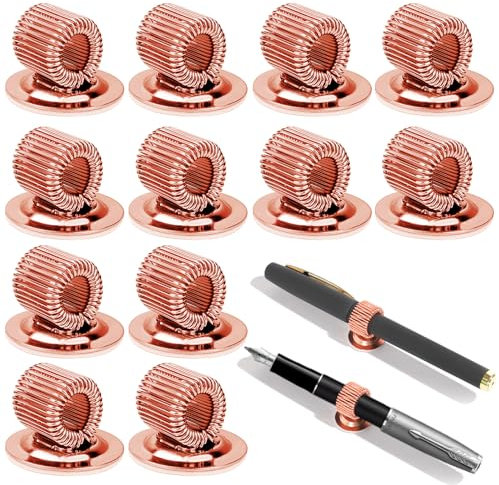 Pasdrucn 12 Stück Selbstklebender Stiftehalter Clips Mit Einstellbarer Federschlaufe, Krankenschwester Zubehör, Metall Selbstklebend Stifthalter, Pflege Zubehör, Pen Holder Pocket Clip (Roségold)