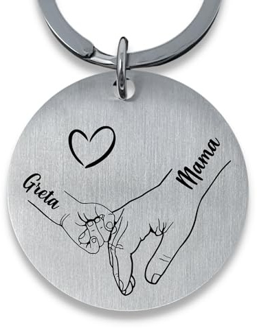 SMARTEON Personalisierter Schlüsselanhänger mit Gravur für Mama, Geschenk mit Namen, für Kinderhände, einzigartiger Schlüsselanhänger mit Gravur, Geschenk zur Taufe, Hochzeit, Geburtstag
