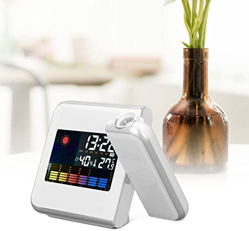 LetCart Projektierender Wecker für Schlafzimmer, Wetterstation, Projektionswecker mit LCD-Farbdisplay, LED-Hintergrundbeleuchtung, Schlummerfunktion, Temperatur, Luftfeuchtigkeit, weiß, kabellos