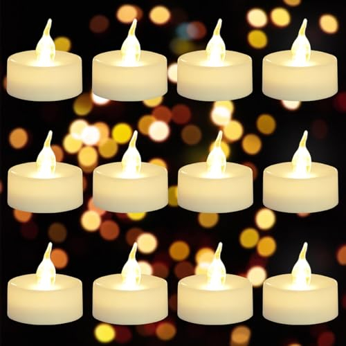 12 velas de té LED con temporizador, 3,6 x 3,6 cm, sin llama, LED, velas de té LED, velas parpadeantes, con pilas, para bodas, Navidad, celebraciones festivas, color blanco cálido