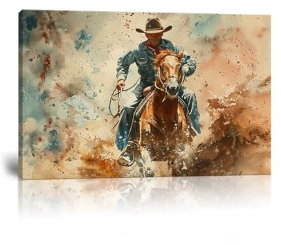 Cowboy-Wandkunst-Bilder, Vintage-Pferd-Poster, Leinwanddrucke, Western-Cowboy-Kunstwerk, Wanddekoration für Wohnzimmer, Schlafzimmer, Büro, Heimdekoration, gerahmt, fertig zum Aufhängen, 45,7 x 61 cm