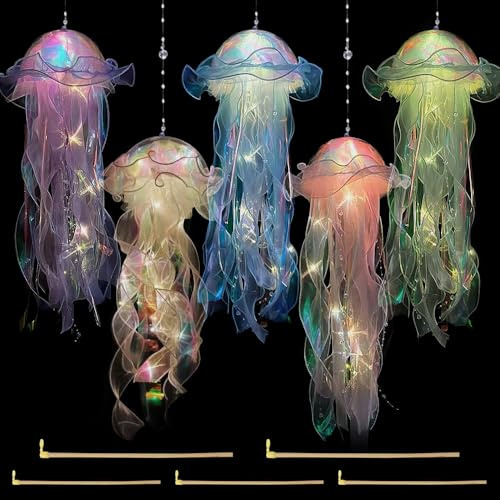 Hojalis Quallen-Licht, hängende Quallen-Lampe, kreatives leuchtendes Quallen-Nachtlicht, Meerjungfrau-Quallen-Laternen, Quallen-Gartenlicht für Ozean-Mottoparty, Hof, Landschaft, Garten, Ornamente, 5