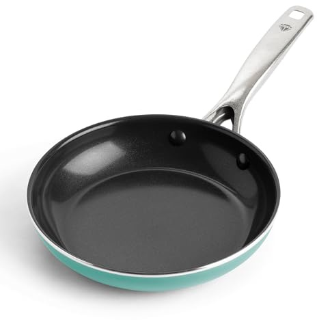 Blue Diamond Frying Pan 8” Skillet, Diamond Infused Healthy Ceramic Nonstick, PFAS and PFOA-Free, Dishwasher and Oven Safe, Even Heating, Metal Utensil Safe, Warp Control Base, Turquoise