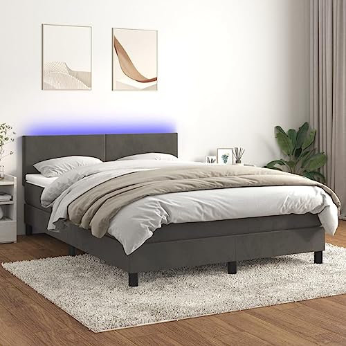 IKAYAA Boxspringbett 140 x 200 cm - Bett mit LED Beleuchtung, Topper & Matratzen - Boxspringbett 140 x 200 cm mit Matratze, Einzelbett mit Matratze, Polsterbett 140 x 200 cm Dunkelgrau Type-88