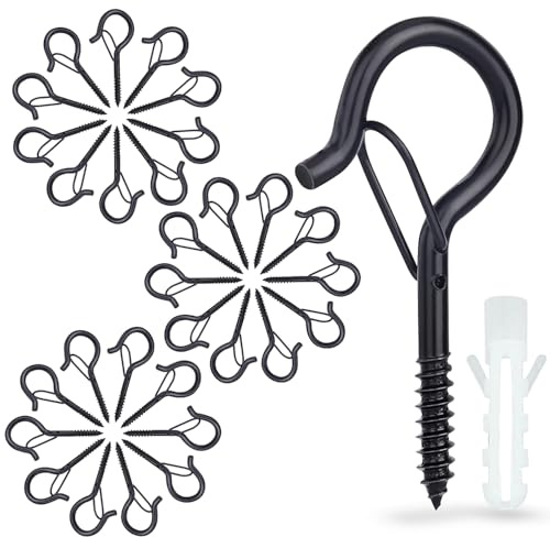 carve ideas 30 Stück Schraubhaken, Mit Sicherungsschraube, Deckenhaken Für Pflanzenkörbe, Vogelhäuser, Windspiele Und Lichter, Wandhaken Für Innen Und Außen Schwarz