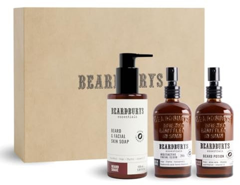 Essentials Skincare - Pack Cuidado Facial Hombre Diario | Incluye Limpiador Barba y Cara + Crema Hidratante + Acondicionador Barba | Antiarrugas, sin Picores y Fórmula de Rápida Absorción