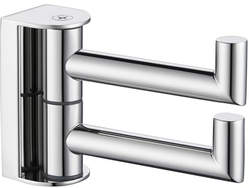 APLusee Double Swivel Towel Hook Wall Mounted, 304 Stainless Steel Folding Coat Hook with 2 Rotating Arms, Polished Chrome