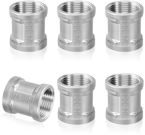 Manguito de acero inoxidable de 3/4 pulgadas, 6 unidades de doble boquilla de 3/4 pulgadas IG/IG, rosca interior de acero inoxidable, adaptador de doble manguito, conector de 3/4 pulgadas para