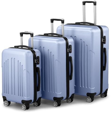LALAHO Kofferset 3 teilig Hartschale, Reisekoffer mit Rollen Groß, Koffer Set 3 Stück aus ABS+PC, Handgepäck, Hartschalenkoffer Set, Tiefseeblau