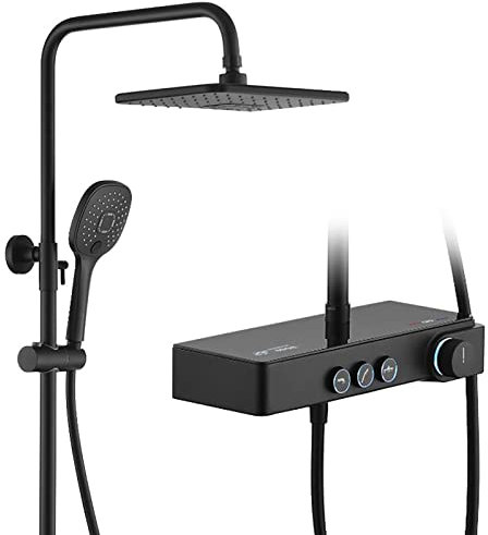 DFGHNBVC Shower System With Shower Head, Led Digital Display Black Shower Combo Set Wall Mount Shower Faucet Set Single Handle Rain Mixer Shower Combo Set With 3 Mode Handheld Sho