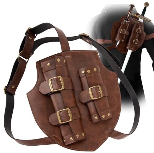 Espada Medieval, Funda Medieval para Espada, Disfraz Medievales, Bolsa Trasera para Cuchillo, Set Ajustable Renacentista Medievales de Cuero PU, Traje Vikingo para Hombre, Cosplay para Hombre