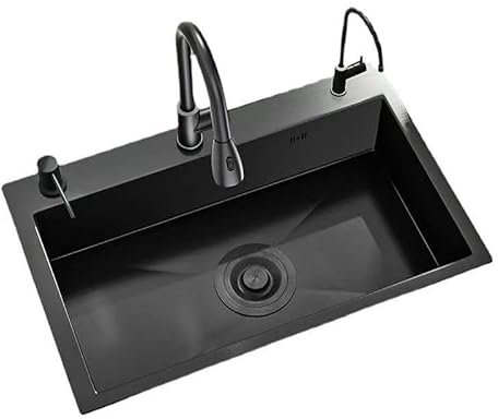 Große Küchenspüle aus Edelstahl – multifunktionales Einzelbecken zum Geschirrspülen und Gemüsereinigen (A) (50 x 40 D)