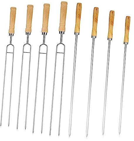 PartyKindom 8stücke Edelstahl Bbq Spieße Mit Holzgriff Doppelköpfige Einfachköpfige Spieße Für Sicheres Grillen Mit Aufbewahrungstasche Für Grillpartys Und Outdoor-aktivitäten