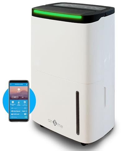Air&Me, Déshumidificateur d'air ROHAN 50L/j | Connecté, avec une puissance de 50 L/jour, fonctionnant par Compresseur, Niveau sonore de 52 dB, adapté à une surface max de 200 m²