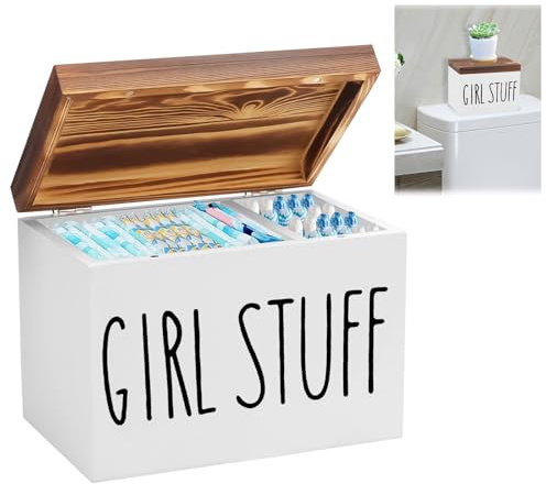 Ruaizel Binden Aufbewahrung Badezimmer, Holz Aufbewahrungsbox Hygieneartikel, 2 Fächer Tamponhalter für Badezimmer mit Deckel, Tampon Aufbewahrung Bad, Tampon Organizer Box (weiß)