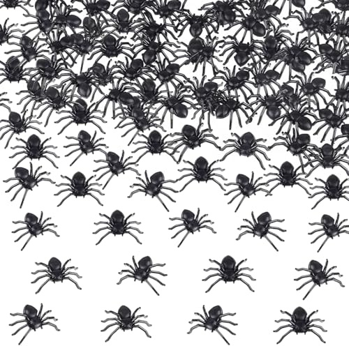 MorLuks 100 Stück Halloween Deko Kleine Plastikspinnen, Realistische Spinnen Deko, Gruselige Spinnen Streich, Kunststoff Spinnen Tischdekoration für Halloween Party Narrentag Dekoration(small)