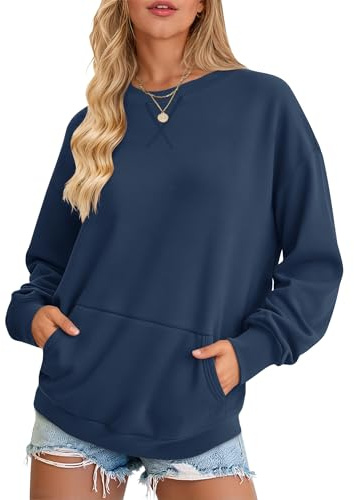 AUSELILY Felpa Donna Pullover Oversize Ampia a Maniche Lunghe Girocollo con Tasche per Autunno e Inverno