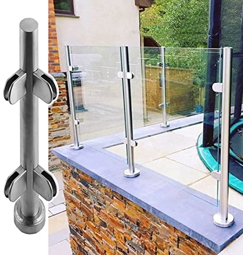 Poteau de balustrade en verre inoxydable - 110 cm - Argent - Rond - Pour terrasse, escalier, balcon et jardin - Kit complet de système de garde-corps en verre