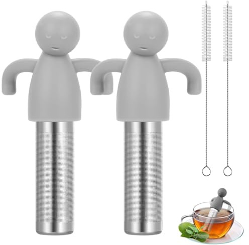 ZORVYN Lot de 2 Infuseur Thé Original en Acier Inoxydable avec Design en Forme de Bonhomme – Filtre pour Thé en Feuilles Adapté aux Tasses et Théières