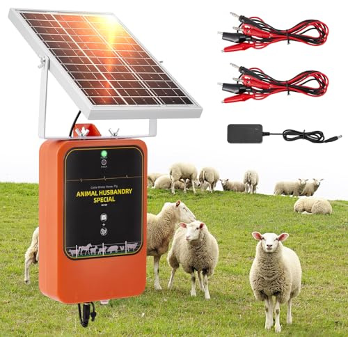 Trsaow 10km Solar Elektrozaungerät, 1.2J 12kV Wiederaufladbarer Weidezaungerät mit Solarpanel & Netzteil, IP65 Wasserdicht für Vieh, Bauernhof, Weide, Geflügel
