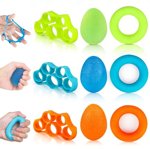 Handtrainer Fingertrainer Ball Set, 9 Stück Griffkrafttrainer Ergotherapie Stressball, Handgriff Trainer Griffbälle, Hand Trainingsgerät Silikon zur Stärkung der Finger und Unterarme