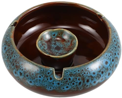 BELLIFFY Large Ceramic Ashtray Holder Curved Inner Bowl, Windproof Smoking Ash Tray for Office and Living Room, Decorative Ceramic Smoking Accessory for Smokers