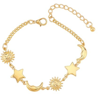 FGDTREE Bracelet délicat Celestials en or 14 carats avec croissant d'étoile réglable - Chaîne de poignet tendance pour la plage
