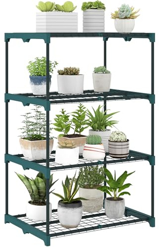 Outsunny Étagère à Fleurs en Acier 4 Niveaux Jardin 67 x 49 x 105 cm Vert | Intérieur et Extérieur, Support de Plantes, Étagère pour Jardin, Balcon, Salon