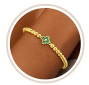 ZNBOH Bracciale Donna Oro 18K Quadrifoglio Portafortuna Pietra di Nascita Elastici Bracciali Perline con Ciondolo Zirconi Braccialetti Amicizia Gioielli Compleanno Regalo Donna Ragazza Fidanzata