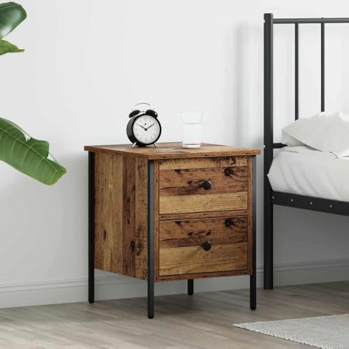 kithwjll Bedside Table Reclaimed Wood Look, 40 x 42 x 50 cm, with Drawer, Plywood and Metal, Narrow Side Table for Bedroom, Durable Bedside Table