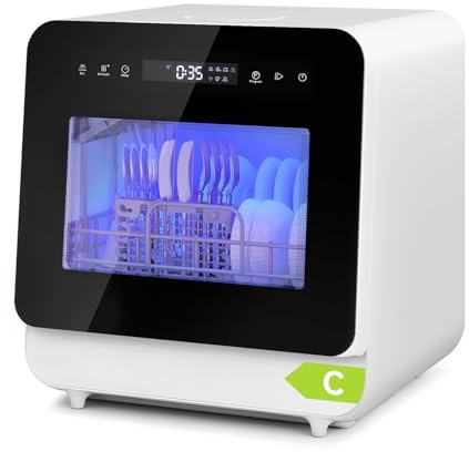 YOURLITE Mini Lave Vaisselle avec 7 Programmes,Lave-Vaisselle de Table 5L | Double Alimentation en Eau,avec 3 Couverts,Commande Tactile,Départ Différé, Affichage LED,Pour Appartements,Camping-cars,Noir