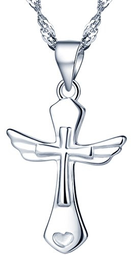 Yumilok 925 sterling silver unik kors änglavingar hjärta hänge halsband kedja med hänge för kvinnor flickor