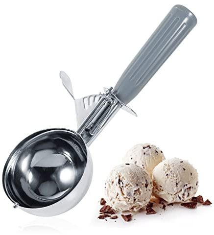 Eisportionierer 7,2 cm, Poliert Edelstahl Eislöffel, Portionierer für Eiscreme, Reis, Melonenkugeln, Plätzchen, Kuchen, Obst, Kartoffelbrei, Teig, Küchenwerkzeug mit Bequeme Kunststoffgriff (Grau)