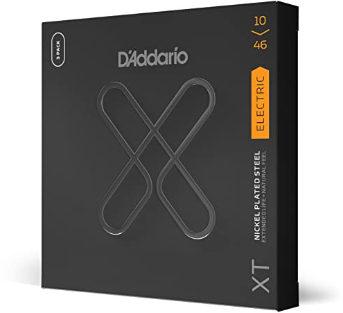 D'Addario gitarrsträngar – XT nickelbelagda elgitarrsträngar – XTE1046-3P – utökad stränglivslängd med naturlig ton, känsla – för 6 stränggitarrer – 10-46 vanligt ljus, 3-pack