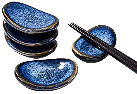 Japanische Antik Essstäbchenablage Blau Keramik Essstäbchen Halter Set von 5