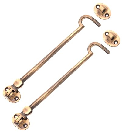 2 Stück 200 mm Schwerlast Messing Kabinenhaken & Öse Silent Catch/Ratch/Halter/Hintertor / Schuppen/Terrassentür in verschiedenen Ausführungen (Antik)