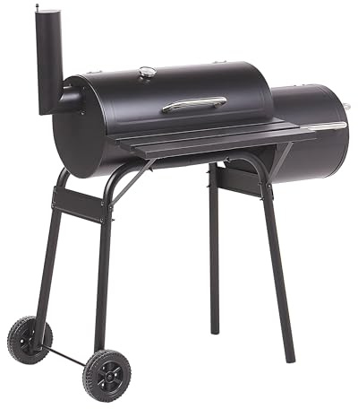 Holzkohlegrill mit Räucherkammer schwarz rollbar mit Thermometer Deckel Katla