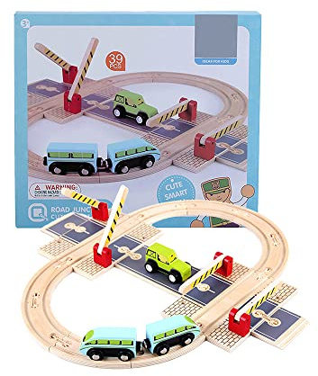 Udeas Holzeisenbahn Spielzeug Set, Hochwertige Kinderspielzeug-Holzeisenbahn mit einem Holzzug, Leichtes Spielzeug Set, Leichte Montage und Sammlung mit Box-Set
