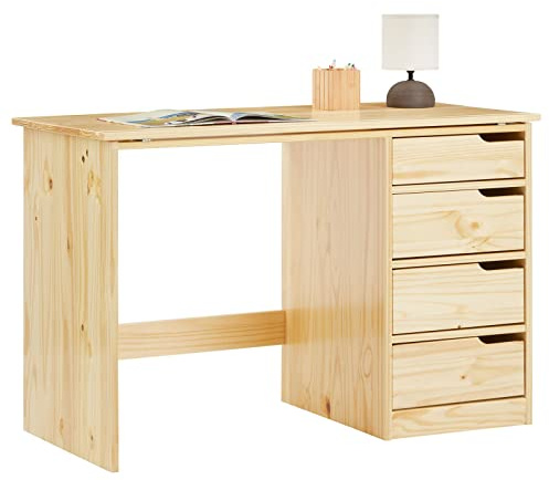 IDIMEX Kinderschreibtisch Emma aus Kiefer Massivholz, Natur - Schreibtisch mit neigungsverstellbarer Tischplatte, schöner Jugendschreibtisch mit 4 Schubladen