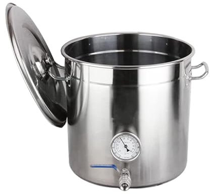 Tanque de almacenamiento de cubos de sopa olla de cerveza doméstica de acero inoxidable, termómetro cubierto y enchufe de válvula de bola, para cocinar productos de elaboración de cerveza,15.7inch/45L