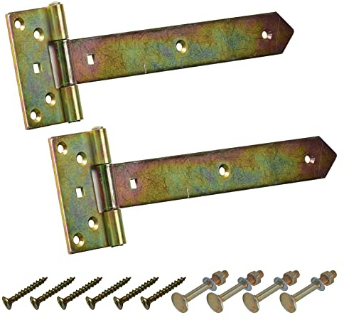 BRESKO Kreuzgehänge verzinkt T-Bänder Scharnier Torband Ladenband Türbänder Werfgehänge schwer 2er Set mit Schrauben (Gelb, 250x45x90x3 mm)