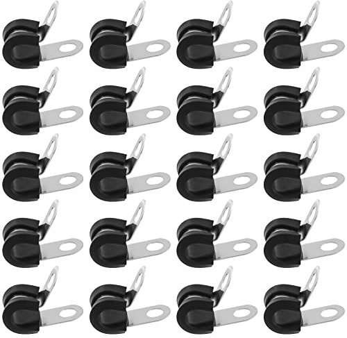 Auvotuis 20 Stück 1/4 Zoll Edelstahl-Kabelschellen Gummi gepolsterte isolierte Drahtschellen Rohr-Metallklemme für Rohr- oder Drahtschnur-Installation