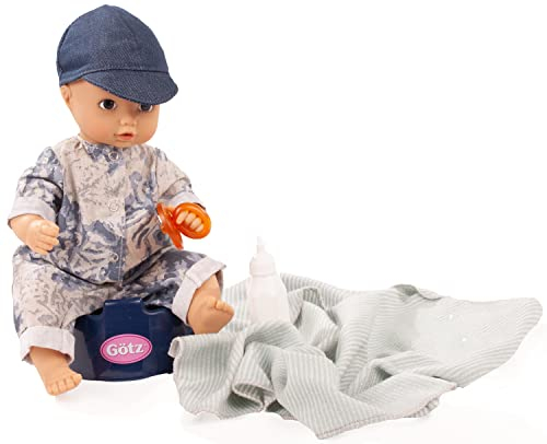 Götz 2354018 Aquini Junge Puppe - 33 cm Badepuppe mit gemalten braunen Augen, ohne Haare - 7-teiliges Set - Babypuppe für Kinder ab 18 Monaten