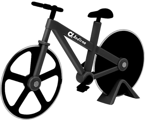 Asdirne Pizzaschneider, Fahrrad-Pizzaschneider, Rad mit Antihaftbeschichtung, Edelstahl, super scharfe Klingen, Neuheit, Geschenk, 19 cm, Schwarz