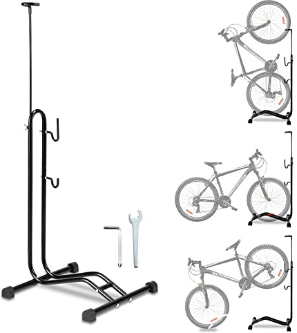 Joparri Support de vélo 3 en 1 de 20 à 27.5 pouces - Support de maintenance horizontal et vertical - Hauteur réglable - Convient pour roue avant ou roue arrière - 42,5 x 43,5 x 117