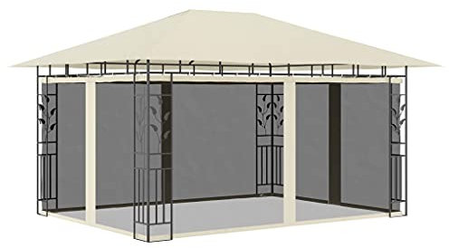 Homgoday Pavillon mit Moskitonetz 4x3x2,73m Creme 180g/m², Outdoor Garten Unterstand für Terrassen, Hinterhof und Rasen Partyzelt Festzelt Baldachin Eventzelt